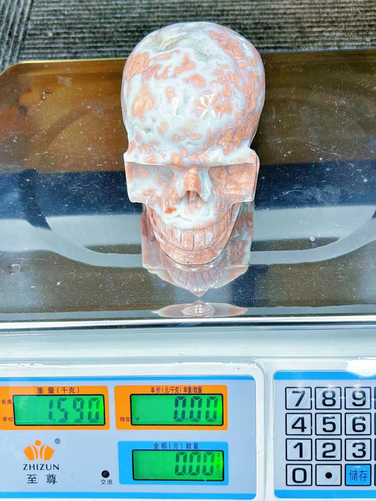 Cráneo de geoda de amatista rosa druzy grande con ágata de flor | Cráneo de cristal druzy | Cráneo de ágata de flor | Cráneo druzy | Arte de calavera de cristal