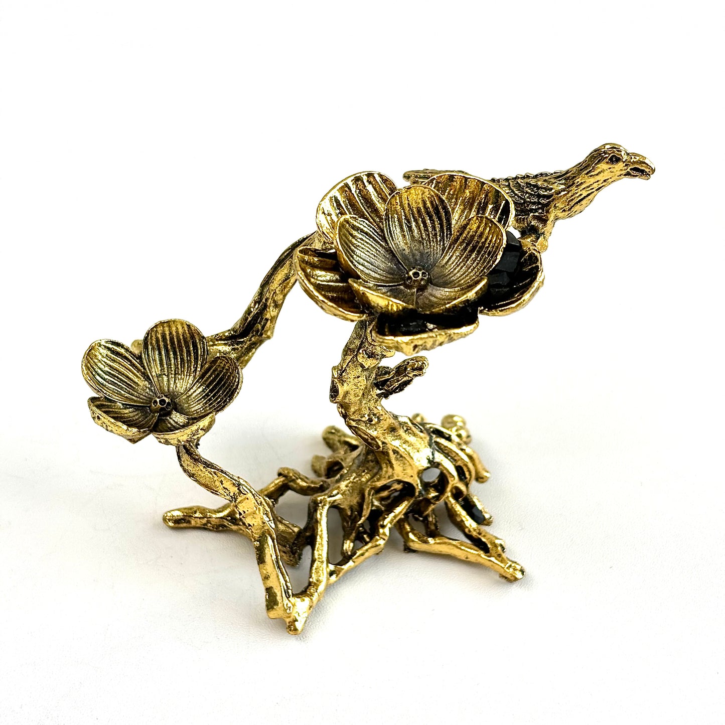 $7.5/1 pieza Urraca de oro rosa sobre base de cristal de rama, Urraca dorada sobre base de cristal de rama, base de esfera de cristal.