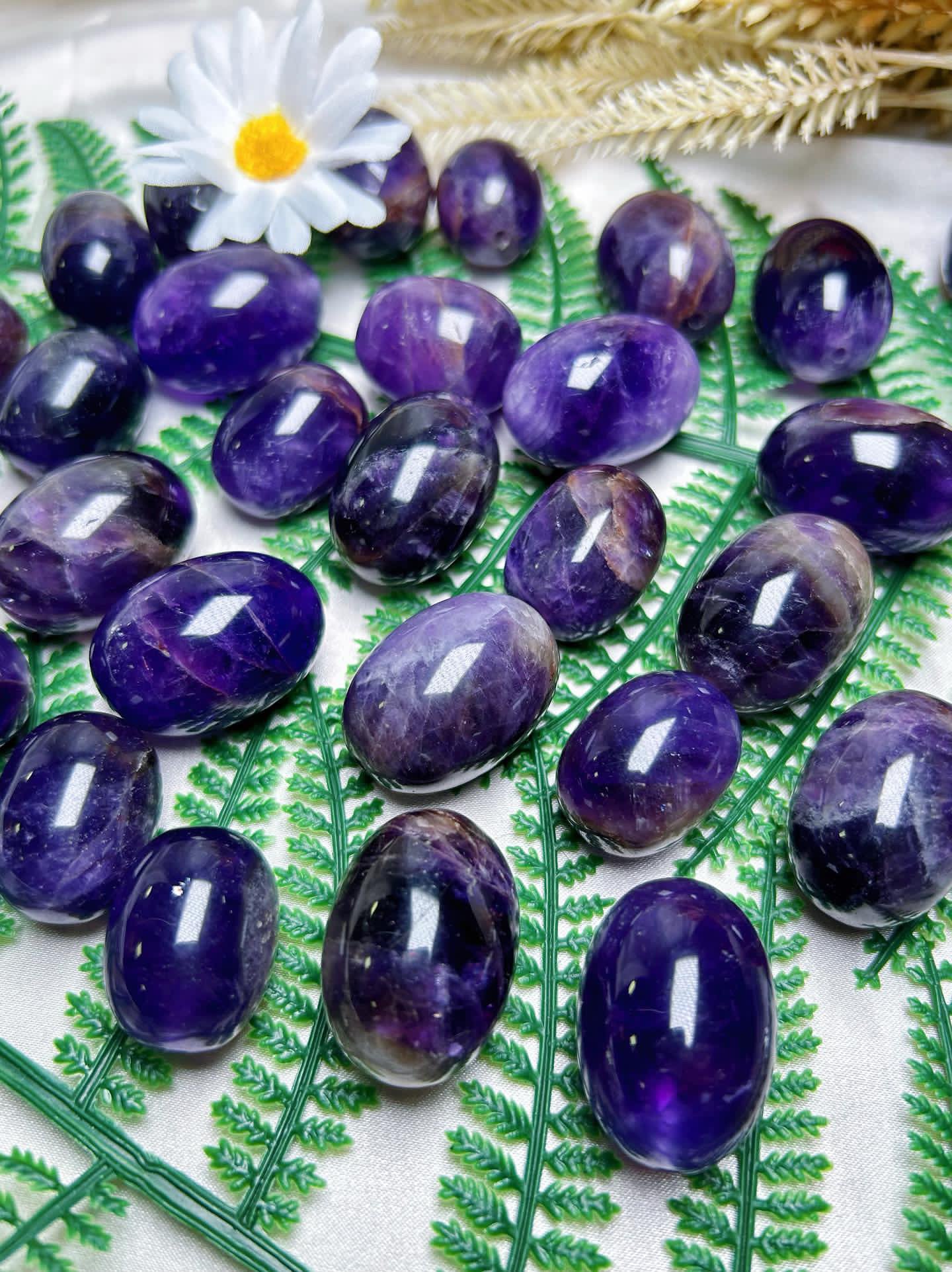 Huevo de cristal de amatista de 36 mm, piedra natural tallada y pulida, curación metafísica y decoración del hogar