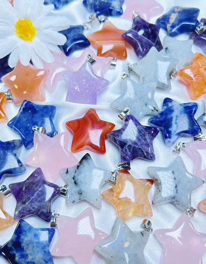 Mix Natural Star Crystal Pendant , Bulk Crystal Charms, Jewelry Making, Crystal Healing KnKMinerals