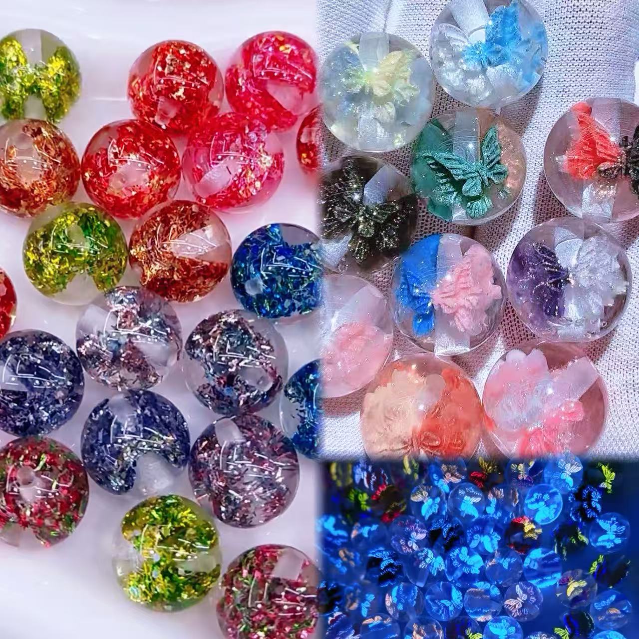 Mix Butterfly Hand-made Resin Beads Glitter & Luminous 16mm