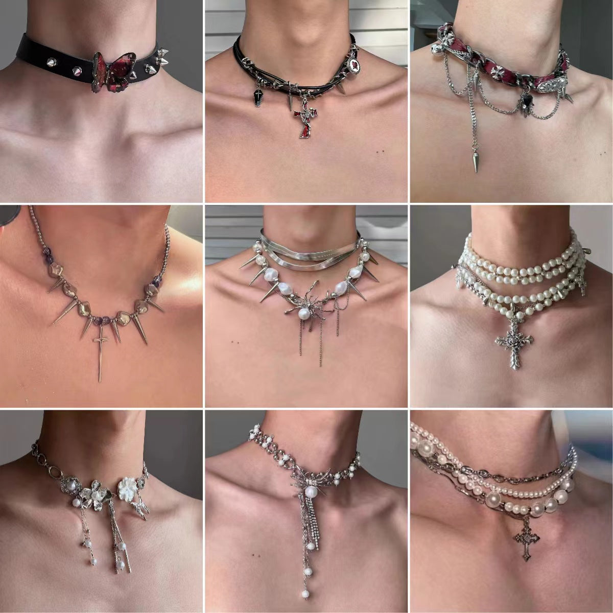 punk dark croat y2k necklace contains 5-8pcs open in live-freeship