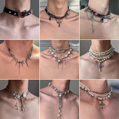 punk dark croat y2k necklace contains 5-8pcs open in live-trend