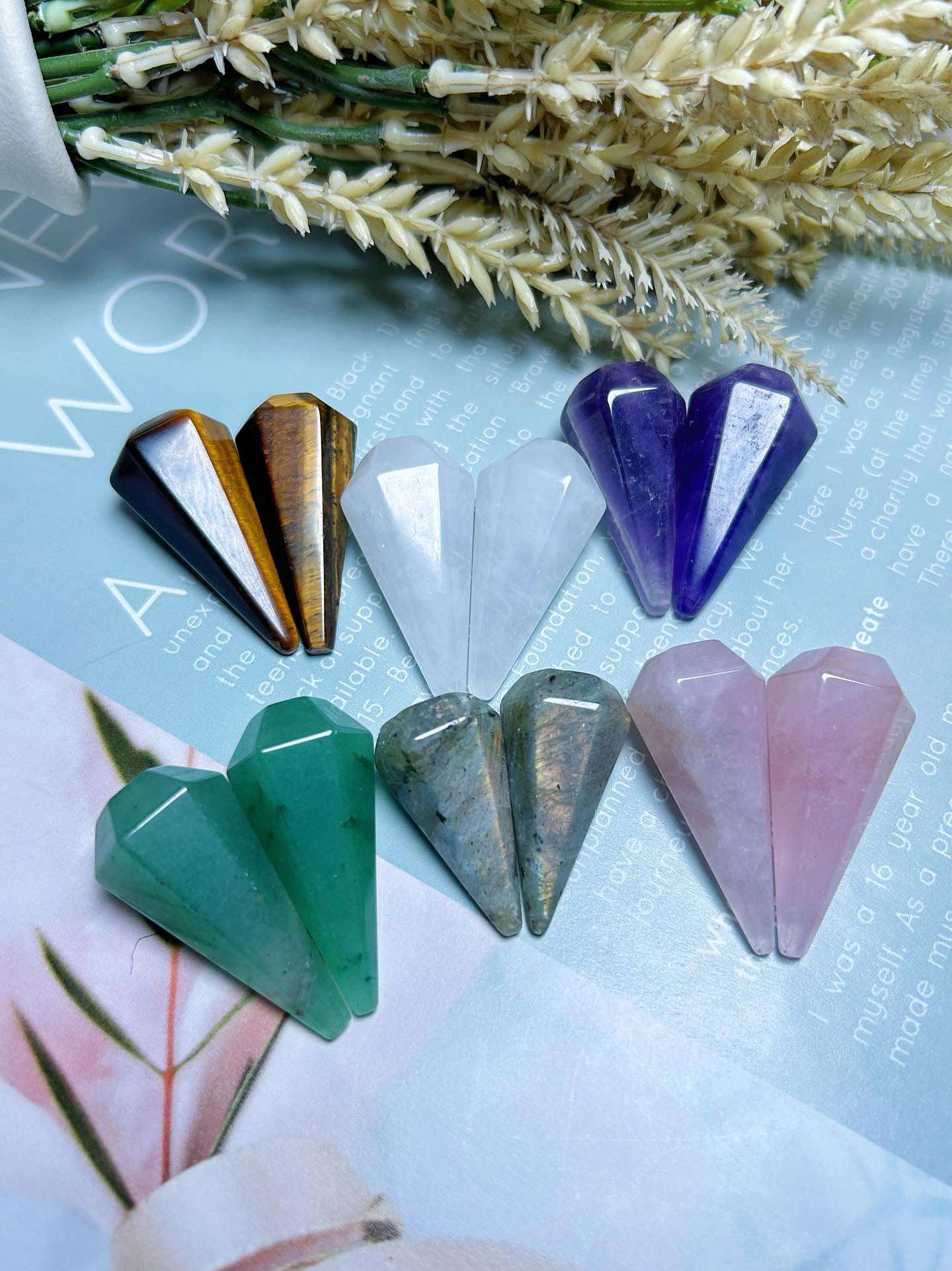 36mm Mix Wand/Pendulum/Point  Natural Crystal Pendulum Aventurine/Rose Quartz/Amethyst/Clear Quartz/Labadorite/Tiger Eye/ Pendulum Dowsing Tool Divination Tool