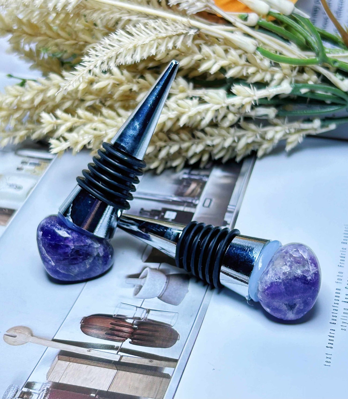 Natural Crystal BlueSodalite  RoseQuartz Amethyst  RedJasper TigerEye PurpleAventurine Green Aventurine Godl Silver Wine Bottle Stopper Housewarming Wedding Bridal Gift