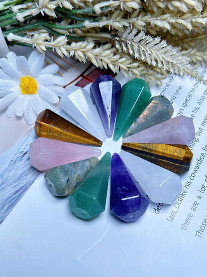 36mm Mix Wand/Pendulum/Point  Natural Crystal Pendulum Aventurine/Rose Quartz/Amethyst/Clear Quartz/Labadorite/Tiger Eye/ Pendulum Dowsing Tool Divination Tool