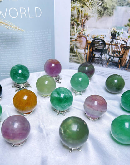 Rainbow Mix Fluorite Sphere, Crystal Ball, Fluorite Sphere, Energy Crystal,Calm Crystal, Healing Crystal, Meditate Crystal, 35mm