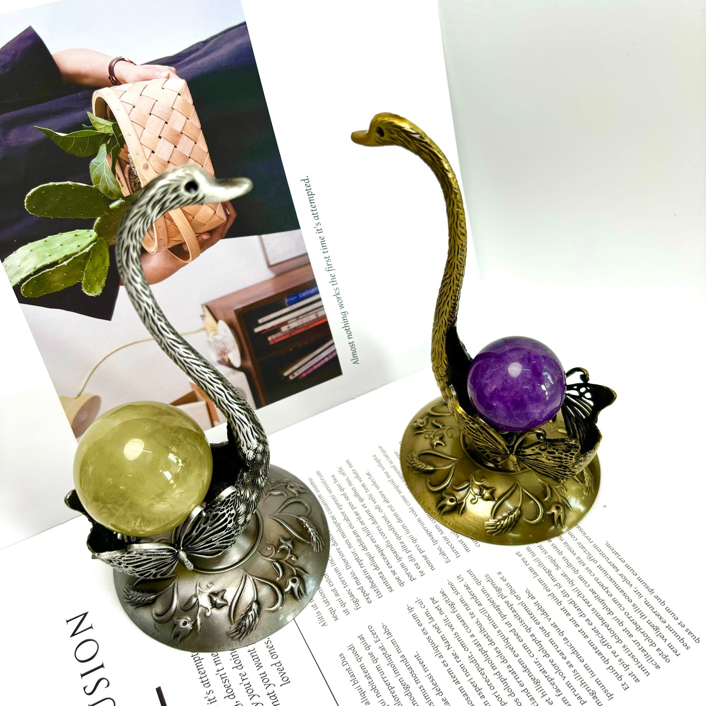 $15.3/1pcs Golden rotation swan crystal base, Silvery rotation swan crystal base, crystal sphere base.