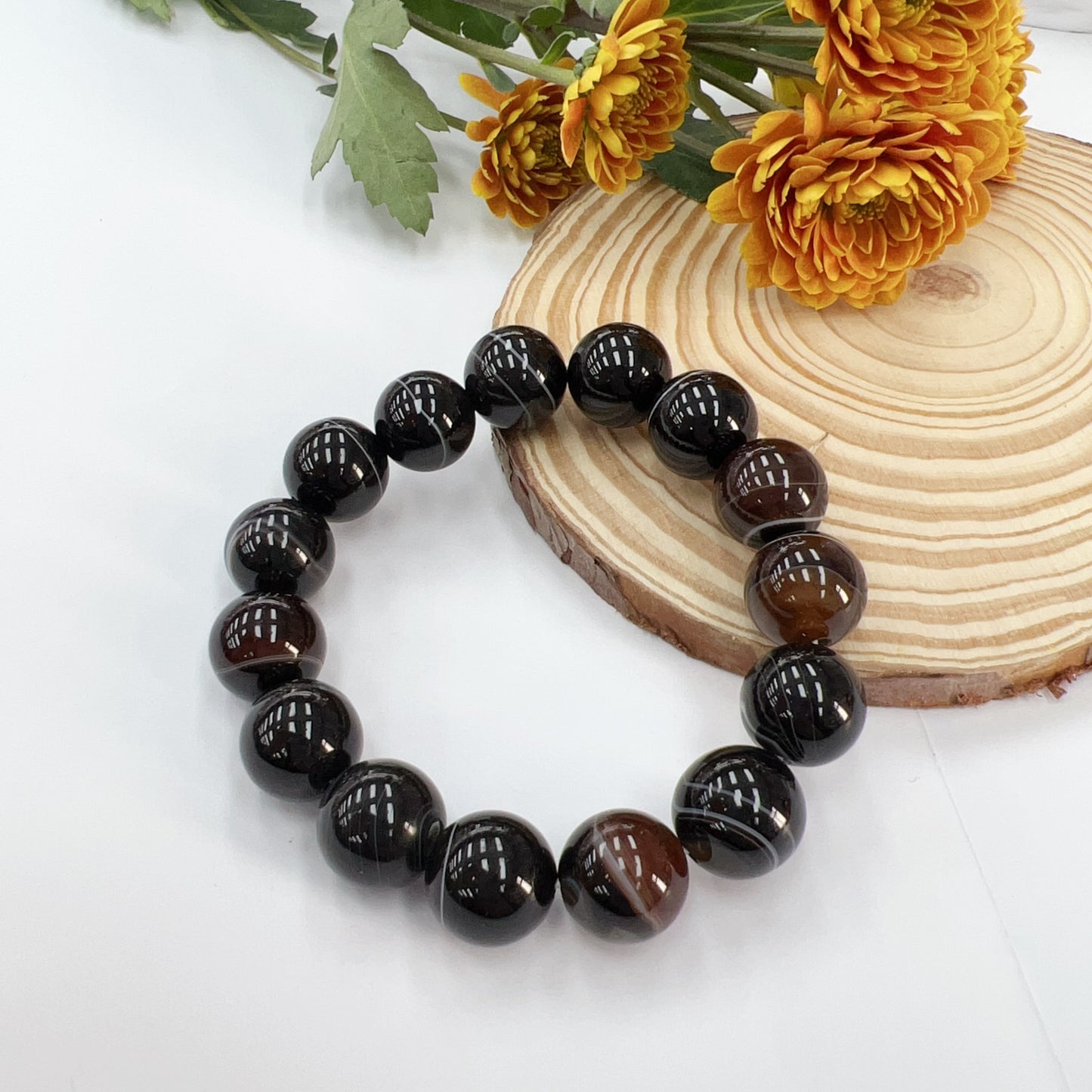 Black agate bracelet.