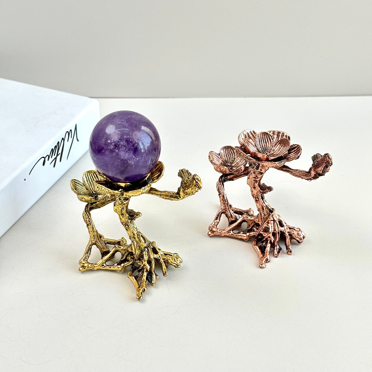 $7.5/1pcs Rose gold magpie on branch crystal base,Golden magpie on branch crystal base,crystal sphere base.