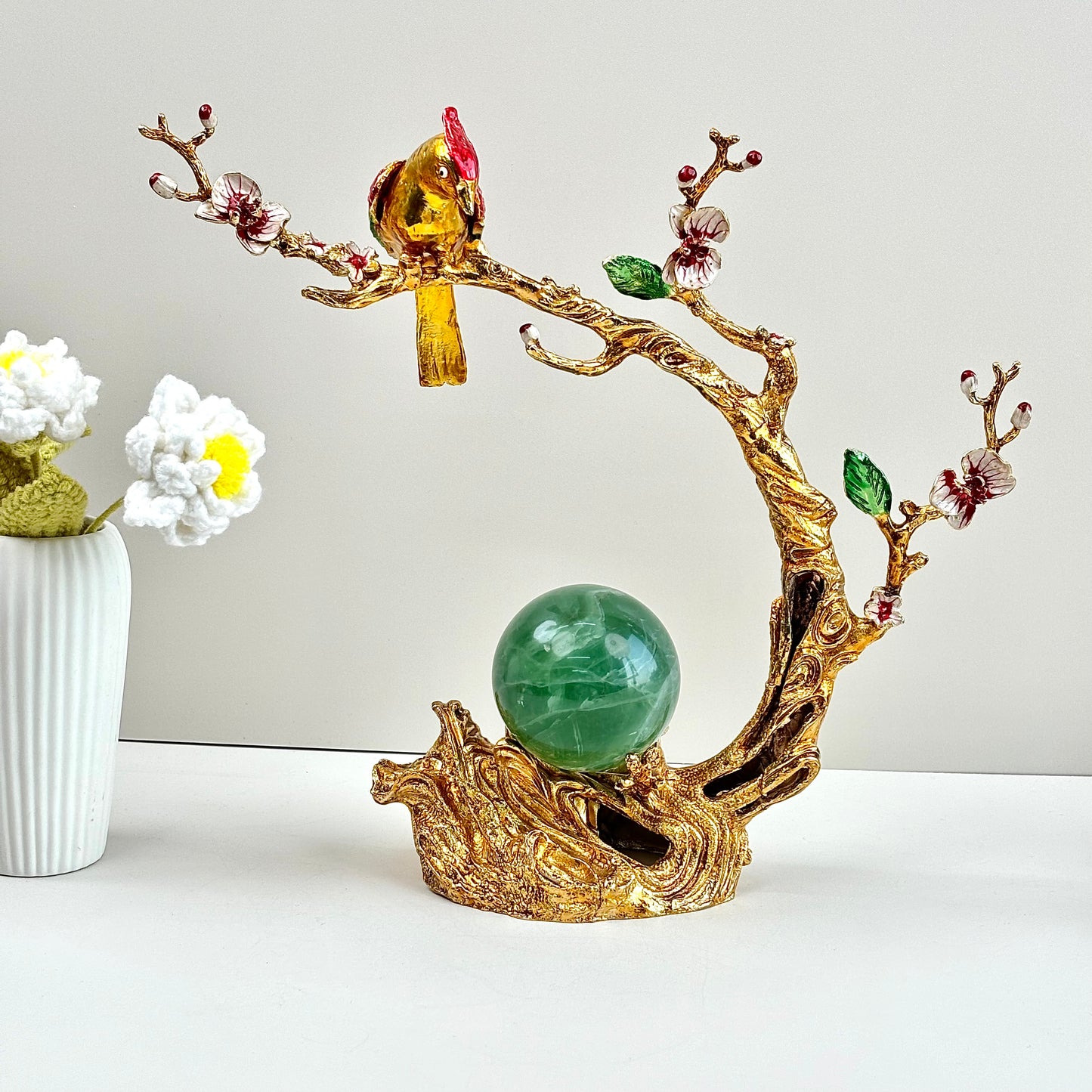 $54.5/1pcs Golden birds on tree crystal base, crystal sphere base.