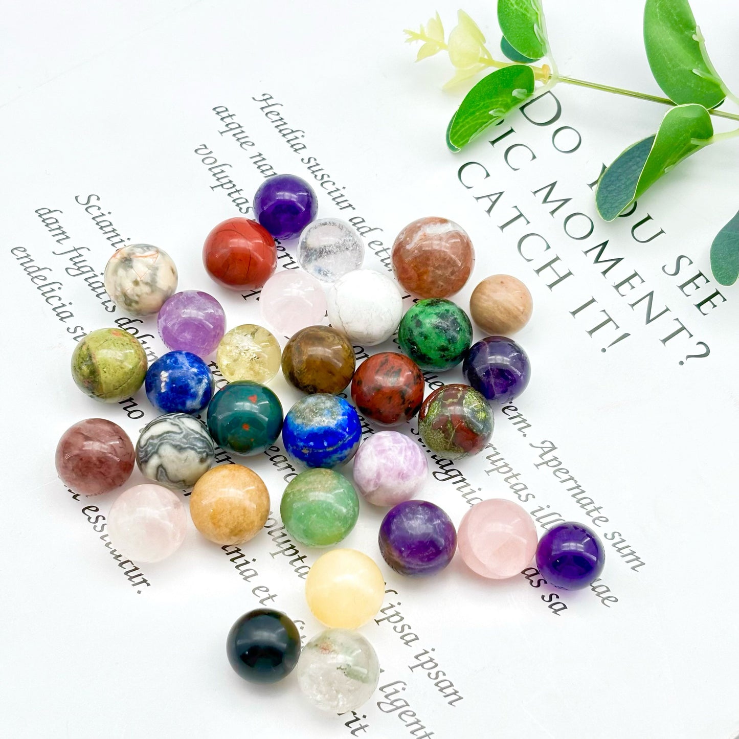 Special offer：14-16mm Mixed Materials Crystal Sphere ——Clear Quartz、Amthyst、Citrine、Rose Quartz、Dragon Blood Stone、Crazy Agate……Random Combination