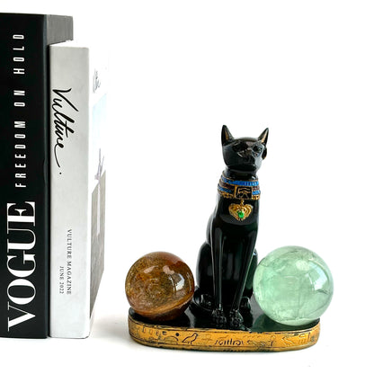 $24.5/1 pce Black  egyptian cat sphere crystal base.