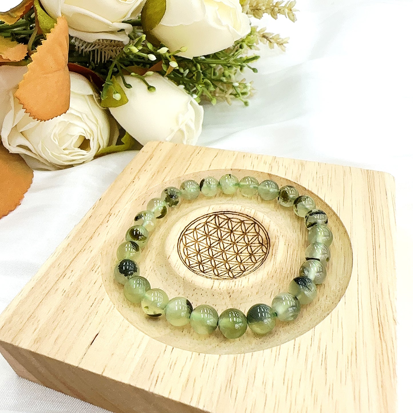 Prehnite bracelets.