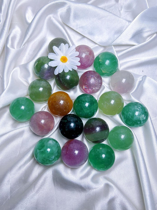 Rainbow Mix Fluorite Sphere, Crystal Ball, Fluorite Sphere, Energy Crystal,Calm Crystal, Healing Crystal, Meditate Crystal, 35mm