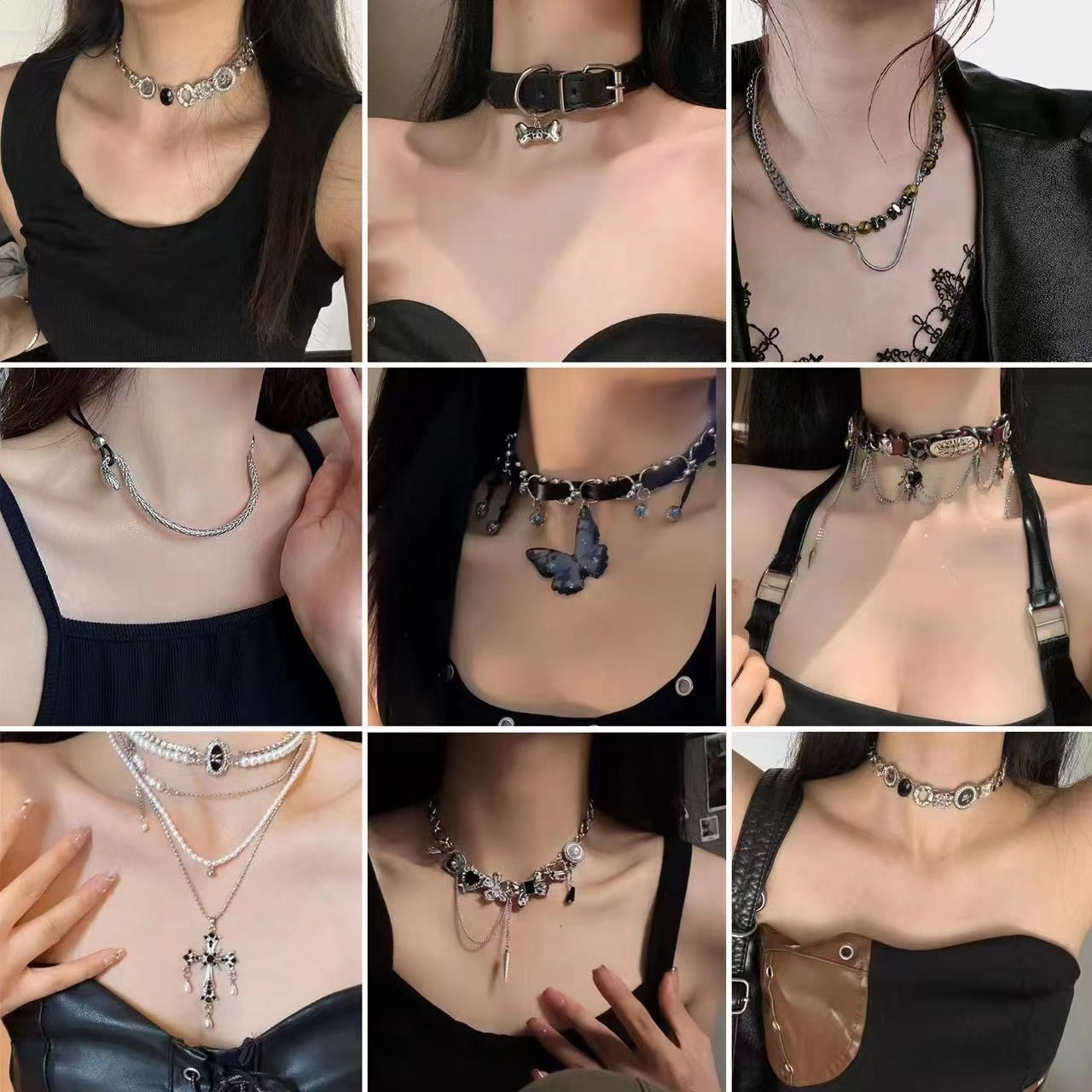 punk dark croat y2k necklace contains 5-8pcs open in live-trend